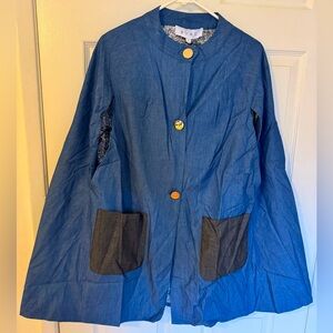 BURU Blue Le Cape with lined cute horses print inside  Size S - NWT